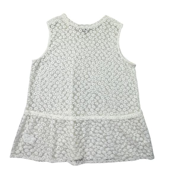 LOGO by Lori Goldstein Sleeveless Lace Peplum Tank Top White Daisy Floral Size M - Picture 3 of 10
